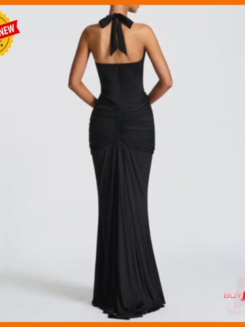 Sexy Deep V-Neck Maxi Dress Ruched Bodycon Formal Cocktail Evening - Picture 4 of 7